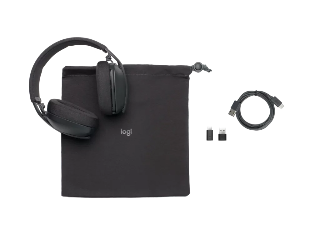 In the Box Wireless headset USB-C receiver (for versions with receiver) USB-A adapter (for versions with receiver) (Only use the USB-A adapter with the provided headset) USB-C charging cable Travel Bag User documentation