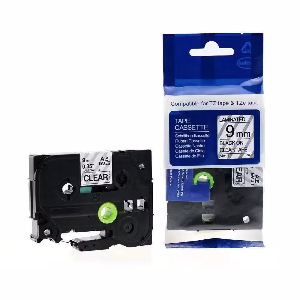 Brother Compatible TZC-s121 9mm Black on Clear Extra Strength Laminated Tape
