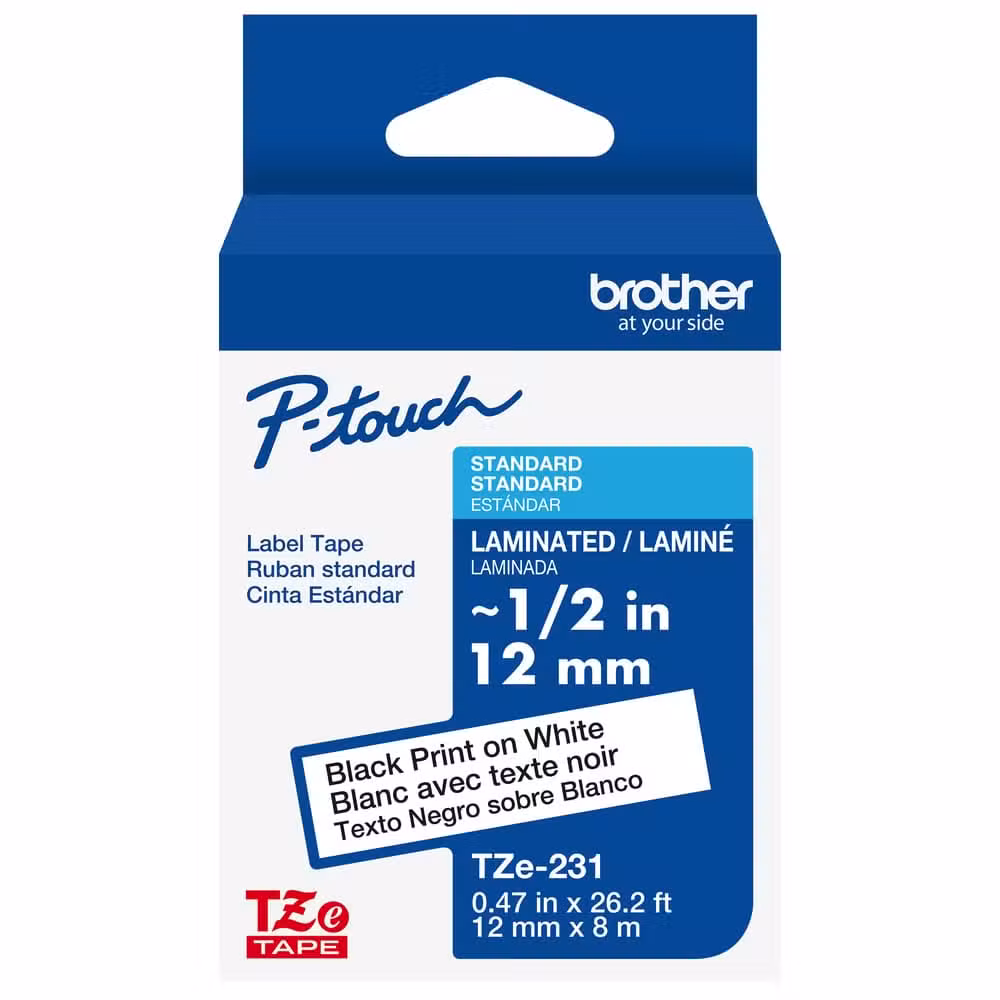 Brother TZe-231 12mm Black on White Laminated Label Tape Brother TZe-231 12mm Black on White Laminated Label Tape TZ2-231