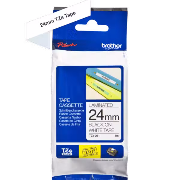 Brother TZe-251 24mm Black on White Laminated Label Tape