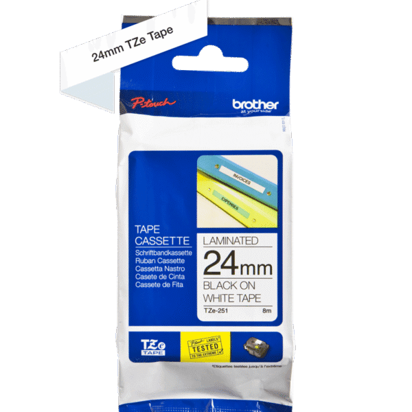 Brother TZe-251 24mm Black on White Laminated Label Tape