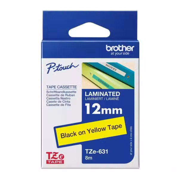 Brother TZe-631 12mm Black on Yellow Laminated Tape 8m
