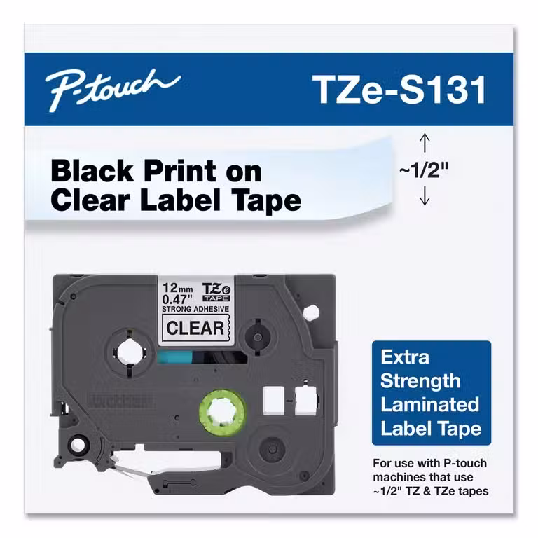 Brother WZC-s131 12mm Black on Clear Laminated Label Tape Brother WZC-s131 12mm Black on Clear Laminated Label Tape