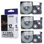 Byz-12we Compatible Casio Label Tape, 12mm x 8m, Black on White