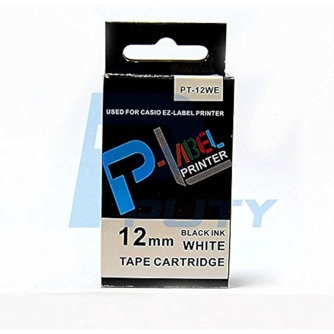 Casio PT-12WE 12mm x 8m Black on White Label Tape Casio PT-12WE 12mm x 8m Black on White Label Tape