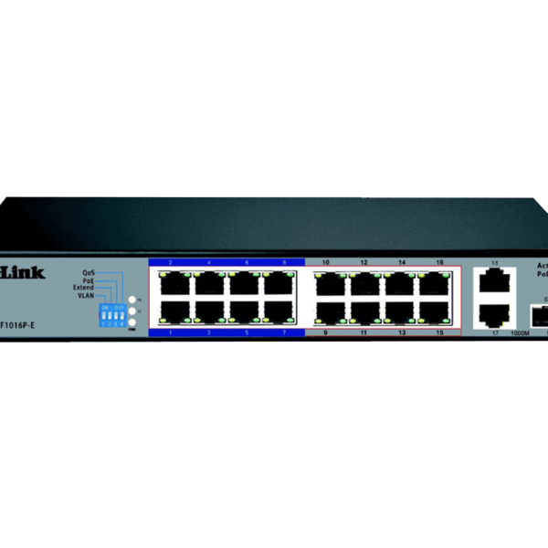 D-Link DES-F1016P-E 16-Port Fast Ethernet 250m Long Range PoE+ Switch