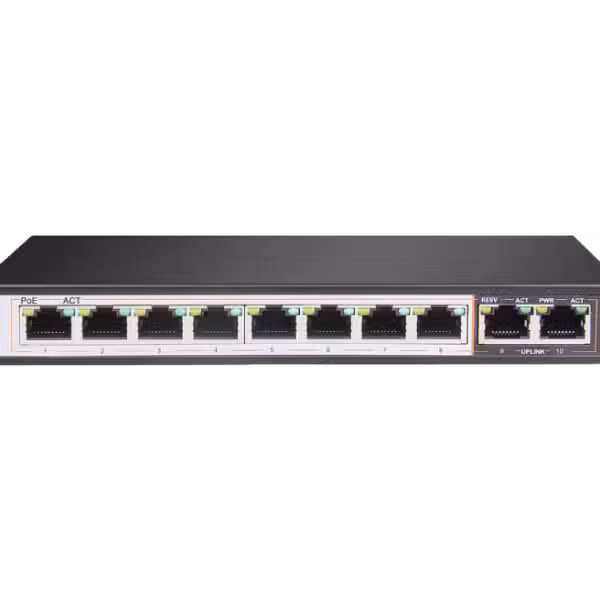 D-Link DGS-F1010P-E 10-Port Gigabit PoE Switch with 8 PoE Ports and 2 Uplink Ports