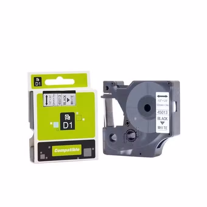 Dymo 45013 Compatible Label Tape, Black on White, 12mm x 7m