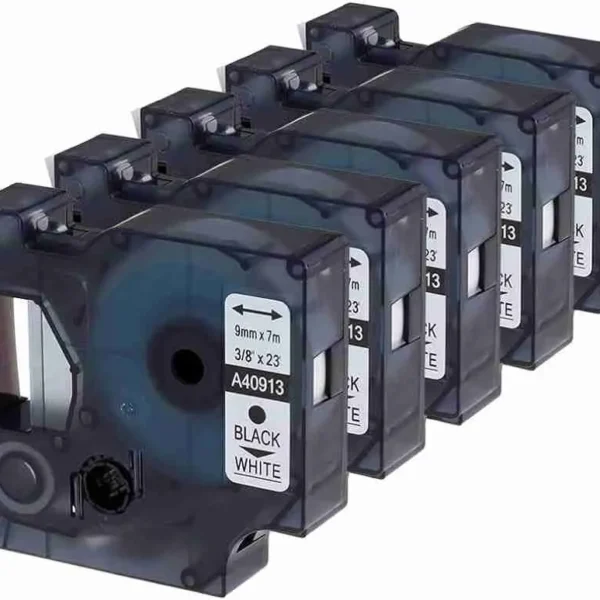 Dymo 40913 D1 Label Tape Black on White 9mm x 7m