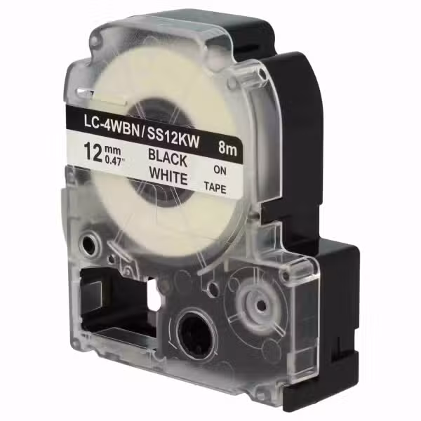 Epson SS12KW 12mm x 8m Black on White Label Tape