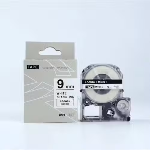Epson SS9KW 9mm x 8m Black on White Label Tape