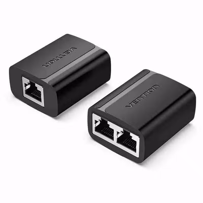 Vention IPTB0 RJ45 Splitter Adapter, 1-to-2 Female, Black PVC
