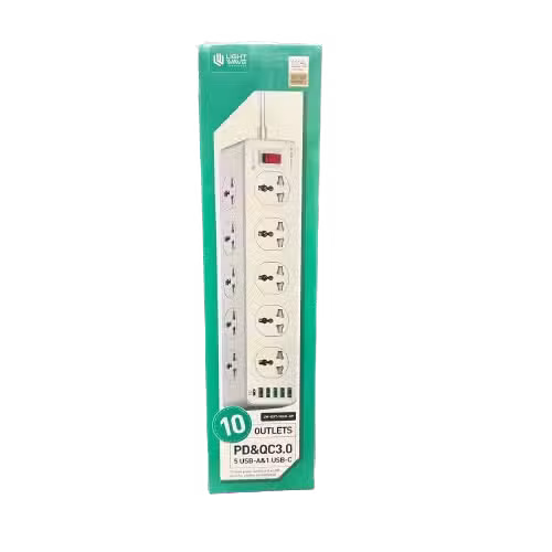 Lightwave LW-EXT-106U 10-Way Extension Socket with 6 USB Ports 2M