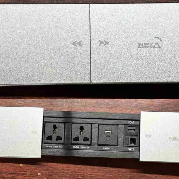 Nexa Multifunction Slide Cover Socket 2-Gang HDMI CAT6 Type-C Silver