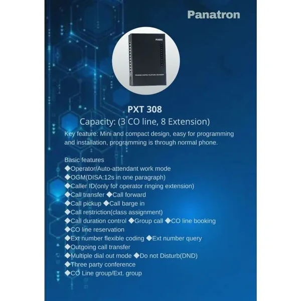 Panatron PXT 308 PABX 3 CO Lines 8 Extensions