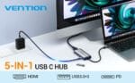 Vention TGDHB 5-in-1 USB-C Docking Station, 3x USB 3.0, Gigabit Ethernet, 100W PD TGDHB