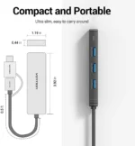 Vention CHTBB 4-Port USB 3.0 Hub 2-in-1 USB-C/A 0.15M - Image 2