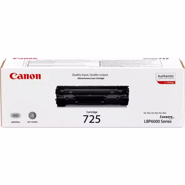 Canon 725 Black Toner Cartridge, 1,600 Page Yield, 3484B002AA 3484B002AA