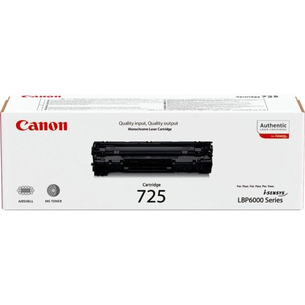 Canon 725 Black Toner Cartridge, 1,600 Page Yield, 3484B002AA 3484B002AA
