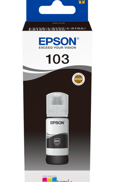Epson 103 EcoTank Black Ink Bottle, 65ml, 4,500 Page Yield C13T00S14A
