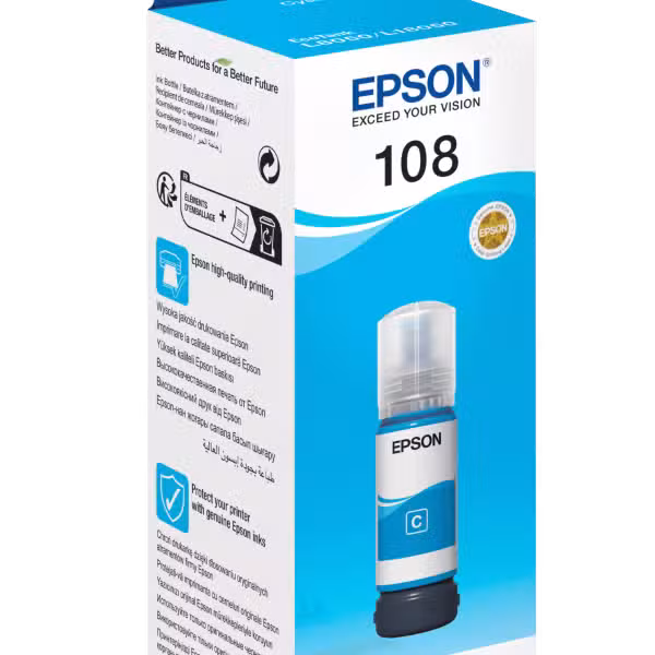 Epson 108 Cyan EcoTank Ink Bottle 70ml C13T09C24A C13T09C24A