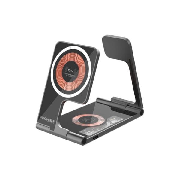 Promate AuraFold-Trio 15W MagSafe 3-in-1 Foldable Wireless Charging Station AURAFOLD-TRIO