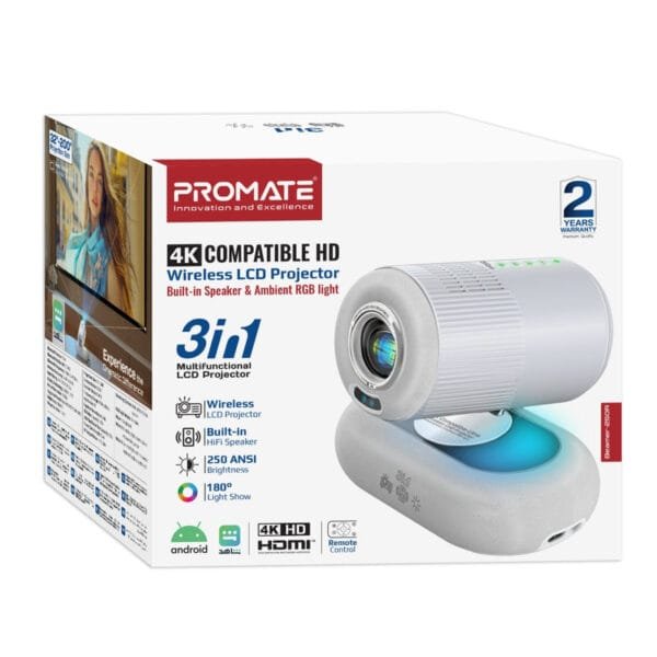 Promate Beamer-250R 4K UHD Wireless Projector 250 ANSI Lumens BEAMER-250R.UK