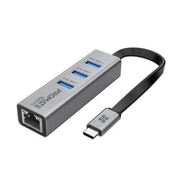Promate GigaHub-C USB-C to 1000Mbps LAN and 3-Port USB 3.0 Hub GIGAHUB-C