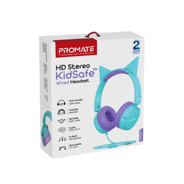 Promate Jewel KidSafe Wired Headset 85dB Limit 3.5mm JEWEL.AQUA/ BUBBLEGUM