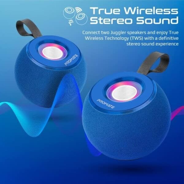 Promate Juggler 5W Bluetooth Speaker with TWS and LED Juggler.Black / Blue