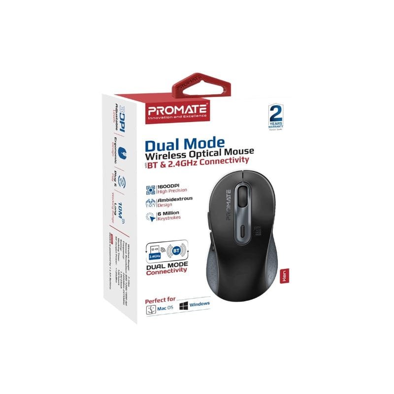Promate Ken Dual Mode Wireless Mouse 1600DPI Bluetooth 2.4GHz Promate Ken Dual Mode Wireless Mouse 1600DPI Bluetooth 2.4GHz KEN.BLACK/BLUE/WHITE/PINK