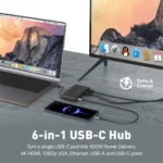 Promate MediaHub-C6 6-in-1 USB-C Hub with 100W PD, 4K HDMI, and Gigabit Ethernet MEDIAHUB-C6