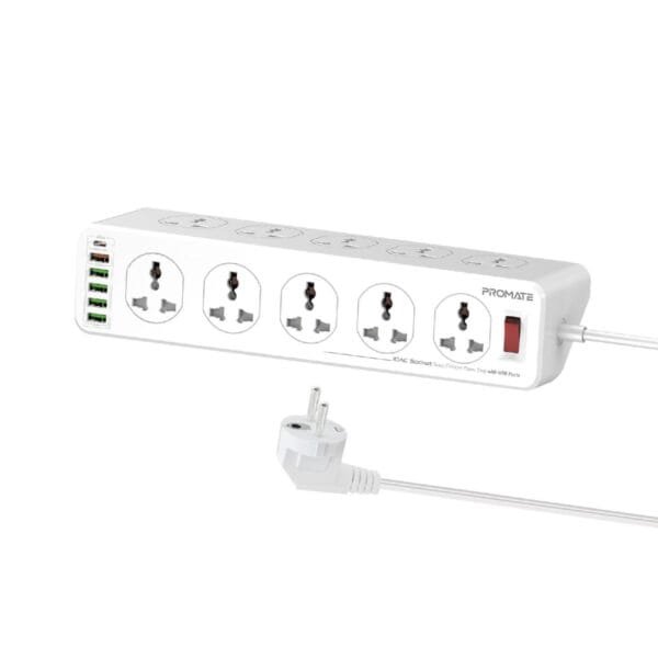 Promate PowerMatrix-3M 10-Way AC Power Strip with 20W USB-C PD and 3m Cable POWERMATRIX-3M.UK