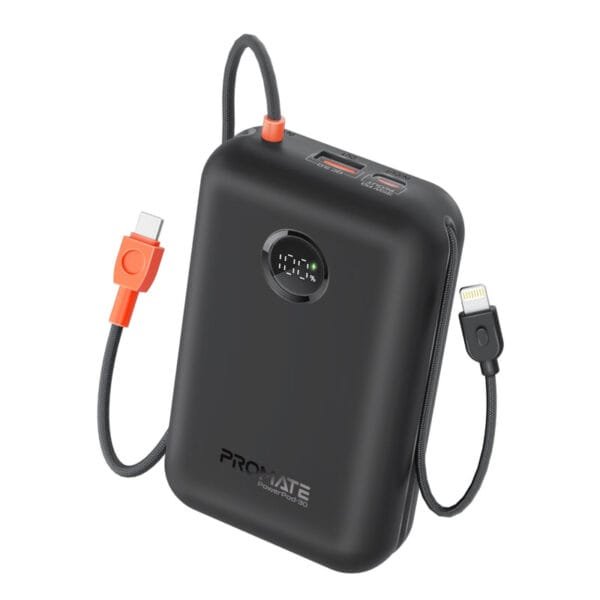 Promate PowerPod-30 30000mAh 35W Power Bank with Built-in Cables POWERPOD-30.BLACK