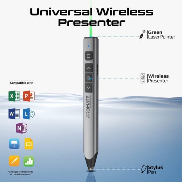 Promate ProPointer-S Wireless Presenter with Green Laser and Stylus PROPOINTER-S