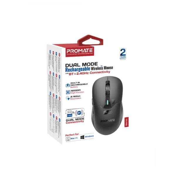 Promate Samo Dual Mode 1600DPI Rechargeable Wireless Mouse SAMO.BLACK