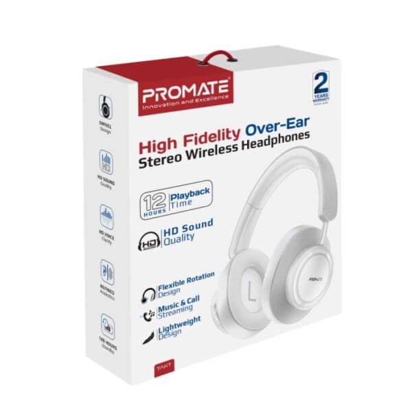 Promate TAKT Wireless Headphones 12H Playback White TAKT.WHITE