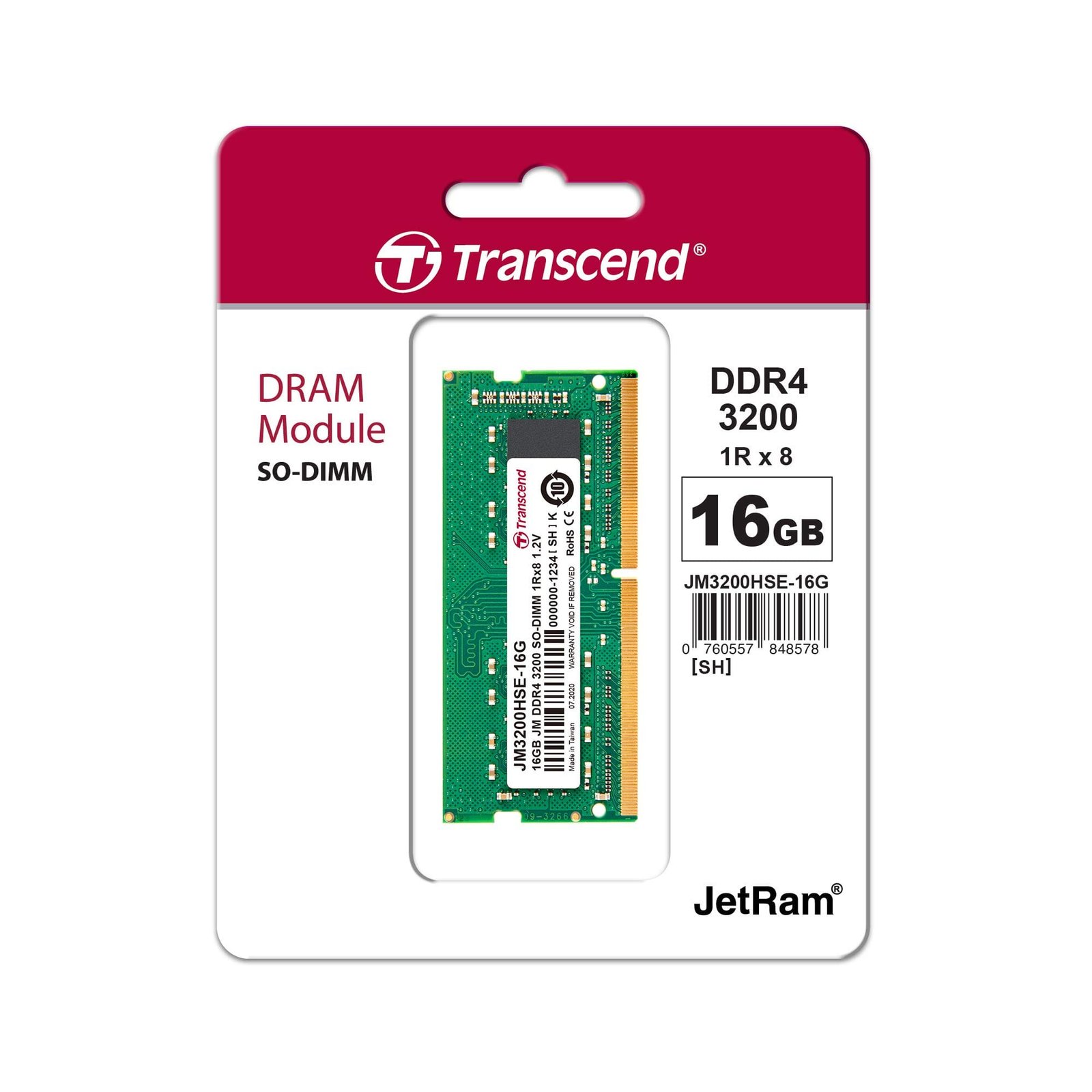 Transcend JM3200HSE-16G 16GB DDR4 3200MHz Laptop RAM Transcend JM3200HSE-16G 16GB DDR4 3200MHz Laptop RAM JM3200HSE-16G