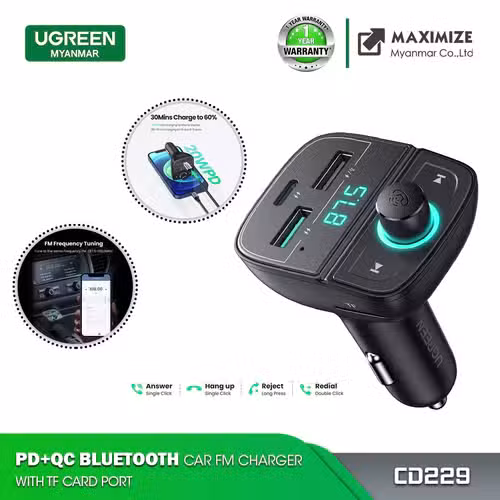 Ugreen CD229 Bluetooth 5.0 Car Charger PD 20W QC 3.0