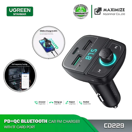 Ugreen CD229 Bluetooth 5.0 Car Charger PD 20W QC 3.0