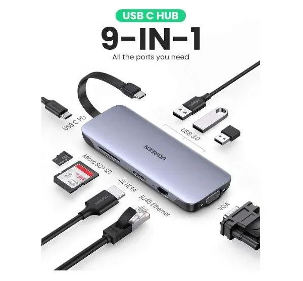 Ugreen CM498 9-in-1 USB-C Hub 4K HDMI Gigabit Ethernet 100W PD