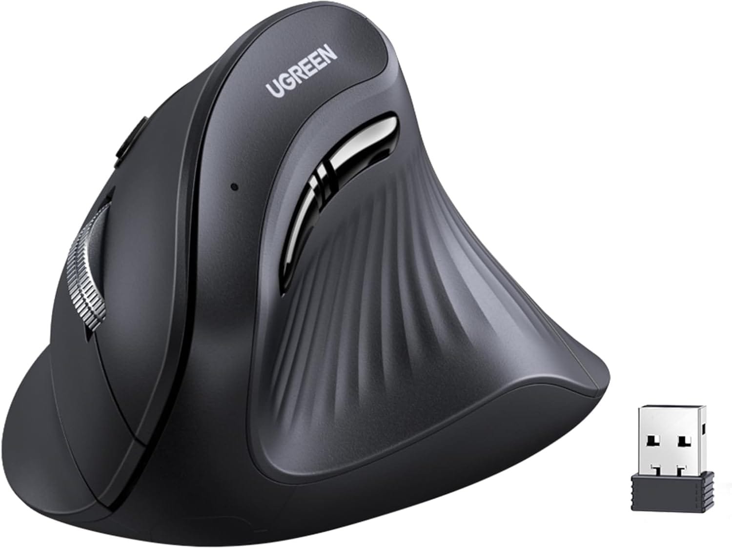 UGREEN-Multi-Mode-Vertical-Mouse-Black-MU008 Ugreen MU008 Multi-mode Vertical Mouse, 4000 DPI, Bluetooth 5.0 & 2.4GHz