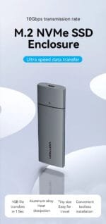 Vention M.2 NVMe SSD Enclosure USB 3.1 Gen 2 10Gbps Type-C Aluminum KPGHO
