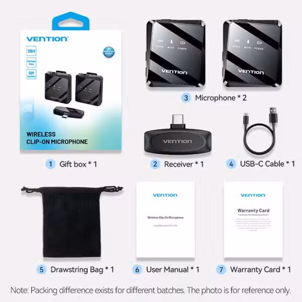 Vention NCBB0 USB-C Wireless Lavalier Microphone 2-Pack 2.4GHz NCBB0