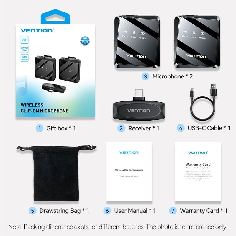 Vention NCBB0 USB-C Wireless Lavalier Microphone 2-Pack 2.4GHz Vention NCBB0 USB-C Wireless Lavalier Microphone 2-Pack 2.4GHz NCBB0