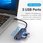 Vention TGPBB USB-C to 3-Port USB 3.0 and Gigabit RJ45 Hub TGPBB