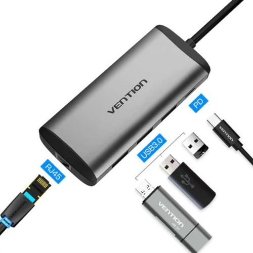 Vention TGPBB USB-C to 3-Port USB 3.0 and Gigabit RJ45 Hub