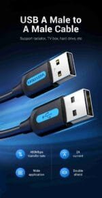 Vention USB 2.0 A Male to A Male Cable 1M Black PVC COJBF