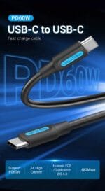 Vention USB 2.0 Type-C Male to Male Cable 1M 3A 480Mbps PVC COSBF
