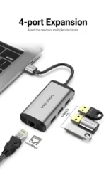 Vention USB 3.0 Hub 3-Port Gigabit Ethernet Aluminum CKBHB